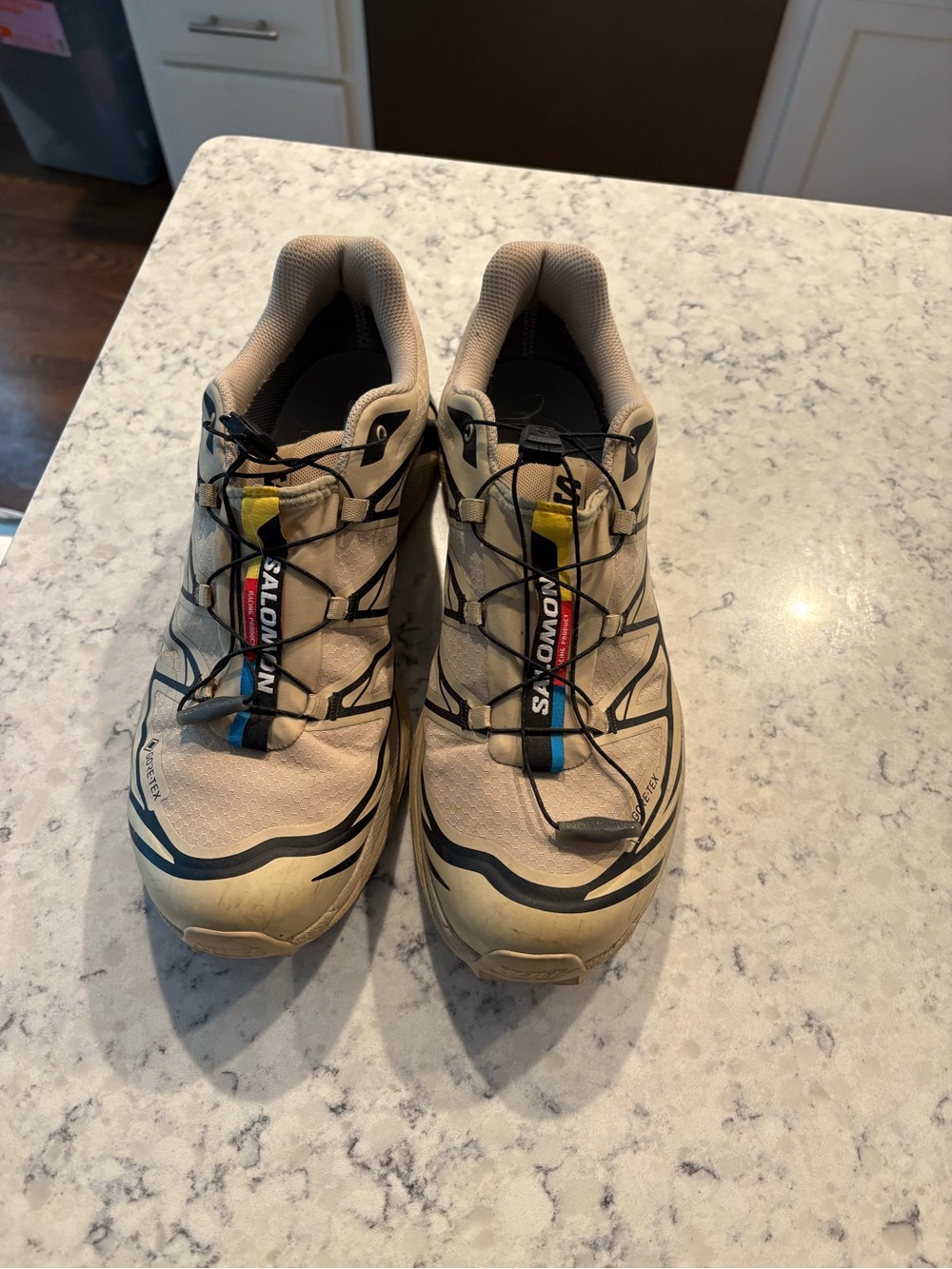 Salomon Beige and Black Men's Trail Running Shoes with Colored Accents - Picture 2 of 4